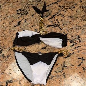 Black and White Bikini with Gold Chain detail by Victoria secret Small